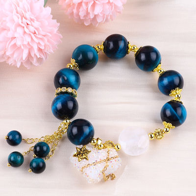 Handgefertigt Edelstein Perlen Armband Naturblau Tiger Auge Stein Armband Einstellbares Herz Zauber Armband Für die Party