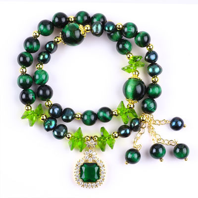 Handgefertigt Edelstein Perlen Armband Natürliches Grünes Tiger Auge Stein Armband Verstellbare Zauber Armband Für die Party täglich Wir