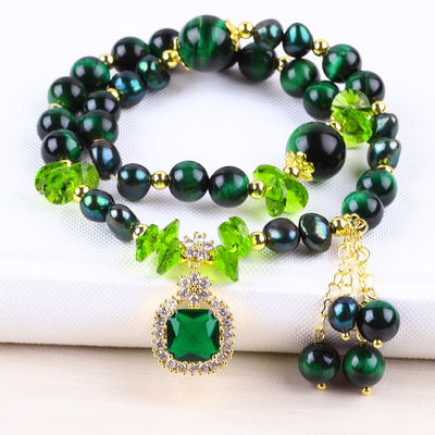 Handgefertigt Edelstein Perlen Armband Natürliches Grünes Tiger Auge Stein Armband Verstellbare Zauber Armband Für die Party täglich Wir