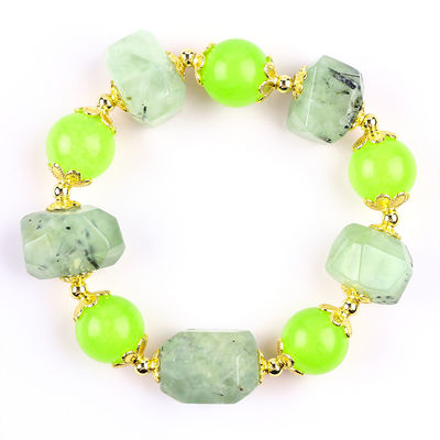 Handgefertigtes Edelstein Perlen Armband Natur Prehnit Stein Armband Verstellbares Zauber Armband Für die Party täglich tragen