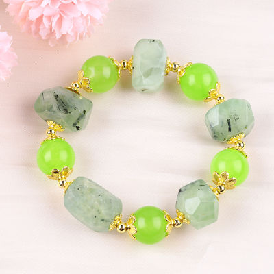 Handgefertigtes Edelstein Perlen Armband Natur Prehnit Stein Armband Verstellbares Zauber Armband Für die Party täglich tragen