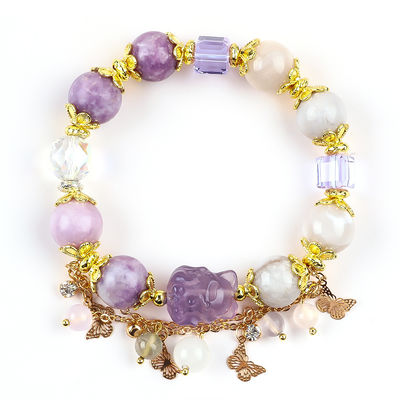 Handgefertigt Edelstein Perlen Armband Natur lila Mica Stein Armband Verstellbares Charme Armband Für die Party täglich tragen