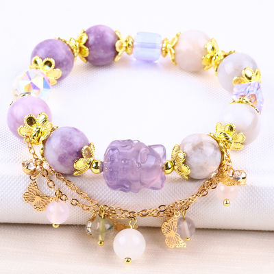 Handgefertigt Edelstein Perlen Armband Natur lila Mica Stein Armband Verstellbares Charme Armband Für die Party täglich tragen