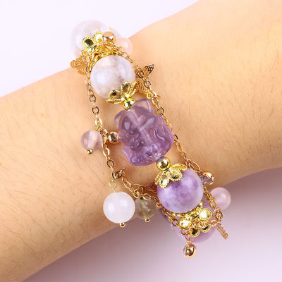 Handgefertigt Edelstein Perlen Armband Natur lila Mica Stein Armband Verstellbares Charme Armband Für die Party täglich tragen