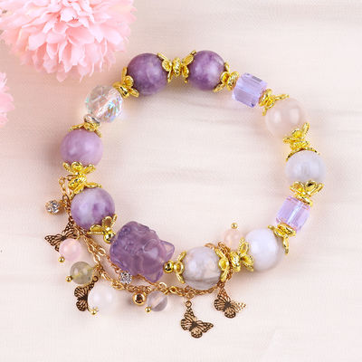 Handgefertigt Edelstein Perlen Armband Natur lila Mica Stein Armband Verstellbares Charme Armband Für die Party täglich tragen