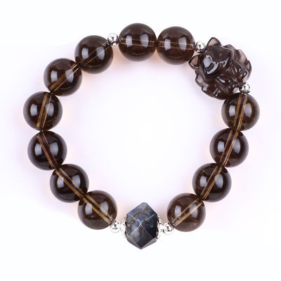 14mm Perlen Rauchquarz Kristall Perlen Armband mit neun Schwanz Fuchs Schnitzerei