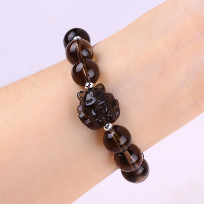 14mm Perlen Rauchquarz Kristall Perlen Armband mit neun Schwanz Fuchs Schnitzerei