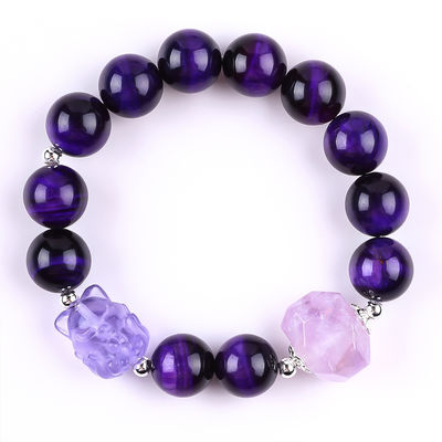 14mm Perlen Rauchquarz Kristall Perlen Armband mit neun Schwanz Fuchs Schnitzerei