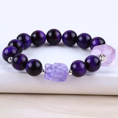 14mm Perlen Rauchquarz Kristall Perlen Armband mit neun Schwanz Fuchs Schnitzerei