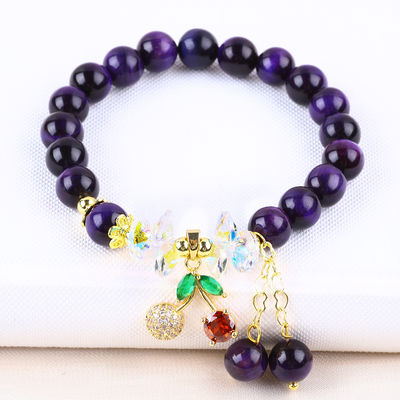 Sparkling Cherry Purple 8mm Tiger Eye Bead Armband für tägliches Tragen