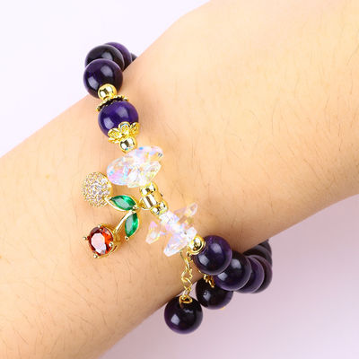 Sparkling Cherry Purple 8mm Tiger Eye Bead Armband für tägliches Tragen