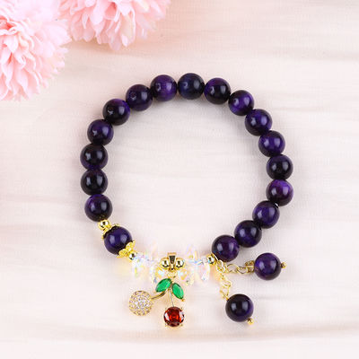 Sparkling Cherry Purple 8mm Tiger Eye Bead Armband für tägliches Tragen