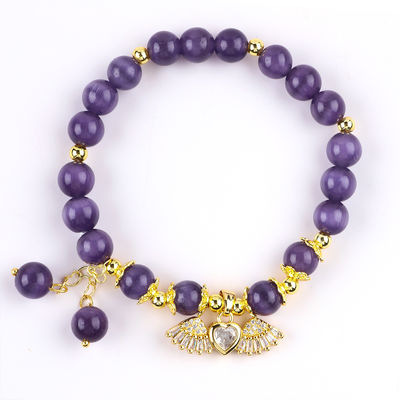 8 mm Kristall lila Katzen Augen Perle Polsterte Edelstein Stretch Armbänder