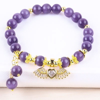 8 mm Kristall lila Katzen Augen Perle Polsterte Edelstein Stretch Armbänder