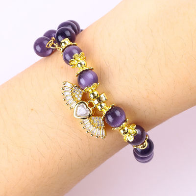 8 mm Kristall lila Katzen Augen Perle Polsterte Edelstein Stretch Armbänder