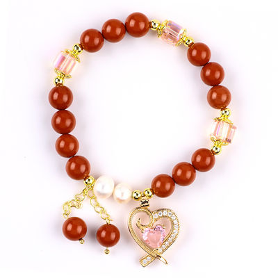 Natürliche Original 8MM Rot Jaspis Frischwasser Perle Rosa Herz Charme Glatte runde Perle für Freunde Geschenk