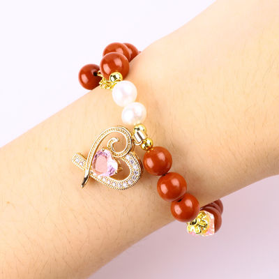 Natürliche Original 8MM Rot Jaspis Frischwasser Perle Rosa Herz Charme Glatte runde Perle für Freunde Geschenk