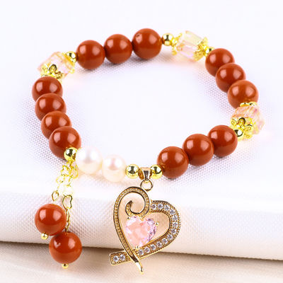 Natürliche Original 8MM Rot Jaspis Frischwasser Perle Rosa Herz Charme Glatte runde Perle für Freunde Geschenk