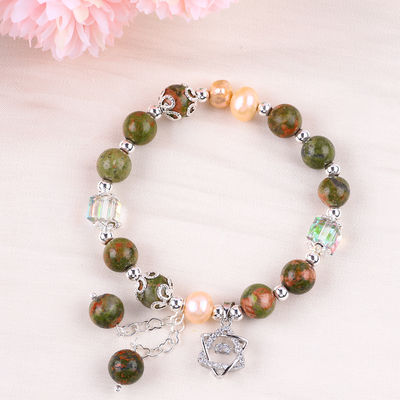Unakite Stein und rosa Perle mit Sternenzauber Heilung Balance Perlen Armband für Schmuck Geschenk