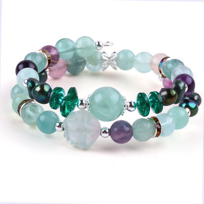 Selbstgefertigter Fluorit-Kristall mit Fluorit-Rosen-Blumenschnitzerei 8 mm Runder Perlenverstellbares Armband