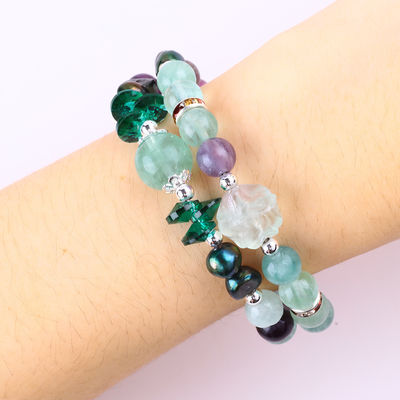 Selbstgefertigter Fluorit-Kristall mit Fluorit-Rosen-Blumenschnitzerei 8 mm Runder Perlenverstellbares Armband