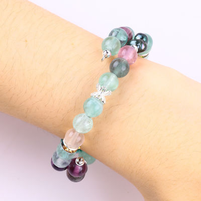 Selbstgefertigter Fluorit-Kristall mit Fluorit-Rosen-Blumenschnitzerei 8 mm Runder Perlenverstellbares Armband