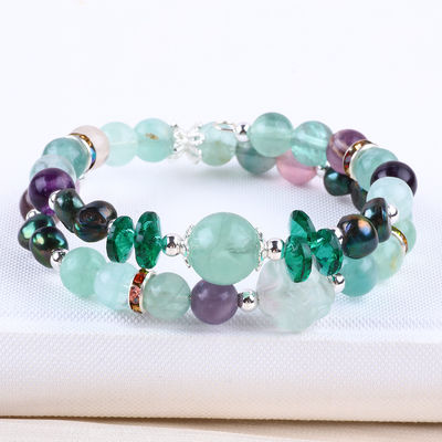 Selbstgefertigter Fluorit-Kristall mit Fluorit-Rosen-Blumenschnitzerei 8 mm Runder Perlenverstellbares Armband