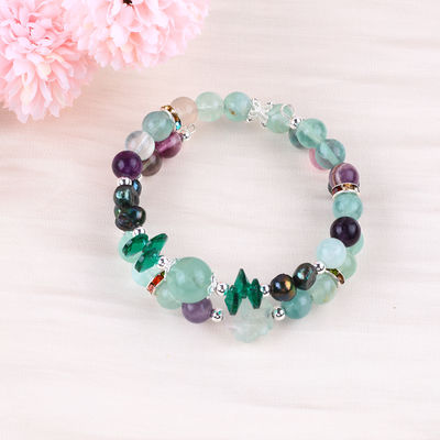 Selbstgefertigter Fluorit-Kristall mit Fluorit-Rosen-Blumenschnitzerei 8 mm Runder Perlenverstellbares Armband