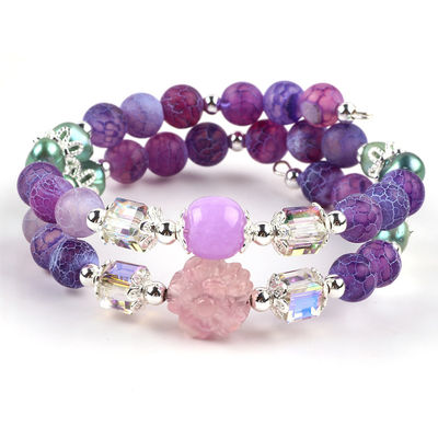 8MM Handgemachte DIY Wettered Agate Kristall Runde Perle Verstellbares Doppelschicht Armband