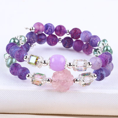 8MM Handgemachte DIY Wettered Agate Kristall Runde Perle Verstellbares Doppelschicht Armband