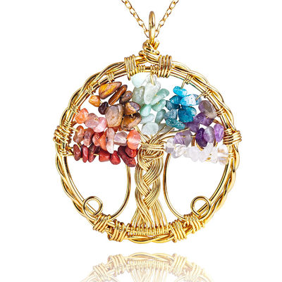 Goldene Meditation Lebensbaum Chakra Heilende Kristall Halskette Schmuck