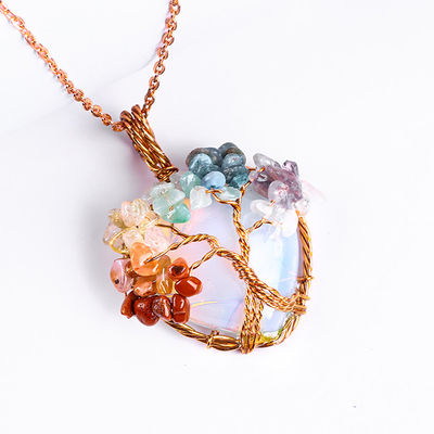 Rose Gold Heilende Kristallstein 7 Chakra Baum des Lebens Anhänger