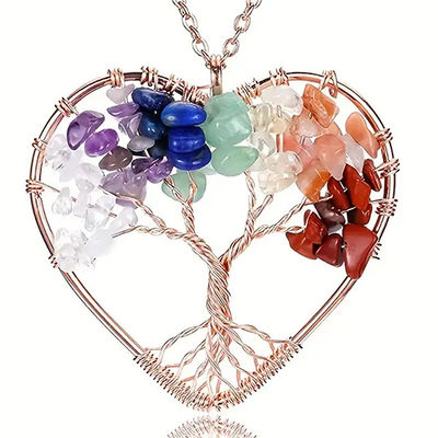 5 * 5cm Baum des Lebens Halskette mit Chakra Steine Anhänger