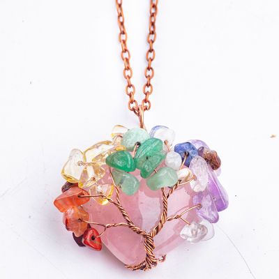 Rose Quarz Herzform Kristallbaum Chakra Edelstein Halskette