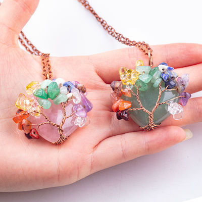 Rose Quarz Herzform Kristallbaum Chakra Edelstein Halskette