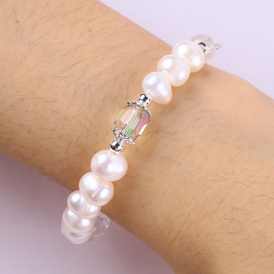 Natürliches Süßwasser Perlen Armband Elastisch mit Lila Fluorit Rose Blume Schnitzerei