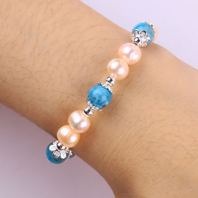 Blau Apatit Perlen Stein Rosa Süßwasser Perlen Armband OEM ODM
