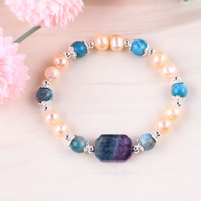 Blau Apatit Perlen Stein Rosa Süßwasser Perlen Armband OEM ODM