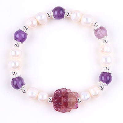 8mm Perlen Amethyst Kristall weißes Süßwasser Perlen Armband
