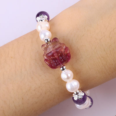 8mm Perlen Amethyst Kristall weißes Süßwasser Perlen Armband