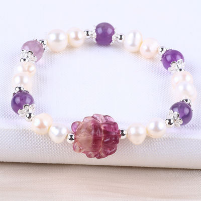 8mm Perlen Amethyst Kristall weißes Süßwasser Perlen Armband