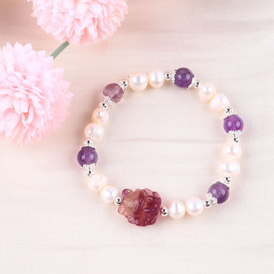 8mm Perlen Amethyst Kristall weißes Süßwasser Perlen Armband