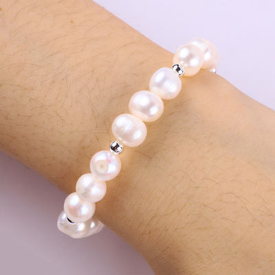 8MM Pink Frischwasser Perle Stretch Armband Herz Kristall Schnitzerei