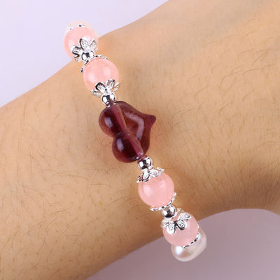 8MM Pink Frischwasser Perle Stretch Armband Herz Kristall Schnitzerei