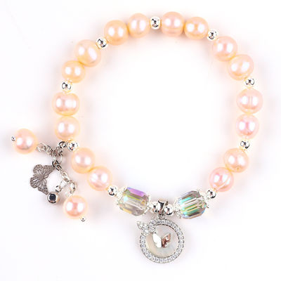 7mm Pink Pearl Stretch Armband mit weißer Schale Akzeptieren Sie Anpassung
