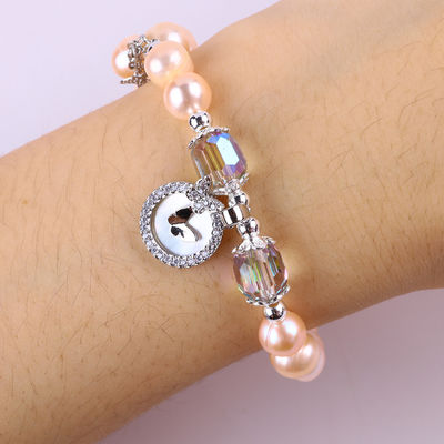 7mm Pink Pearl Stretch Armband mit weißer Schale Akzeptieren Sie Anpassung