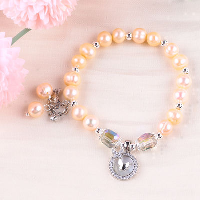 7mm Pink Pearl Stretch Armband mit weißer Schale Akzeptieren Sie Anpassung