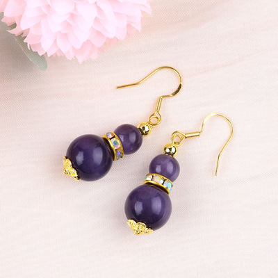 Purpur Katze Auge Edelstein Tropfen Ohrringe Dangle 8MM 10MM Perle