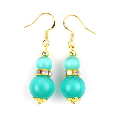 8MM 10MM Grünes Katzen-Auge Edelstein Handwerk Ohrring Dangle Kurze Kugelform Ohrring Für Schmuck Geschenk