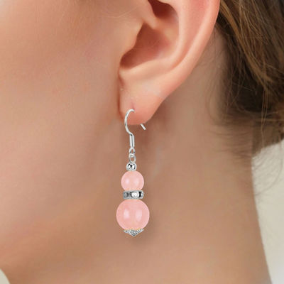Handgefertigte Ohrringe aus Kristallstein Rose Quarz Edelstein Perlen Anhänger Ohrringe